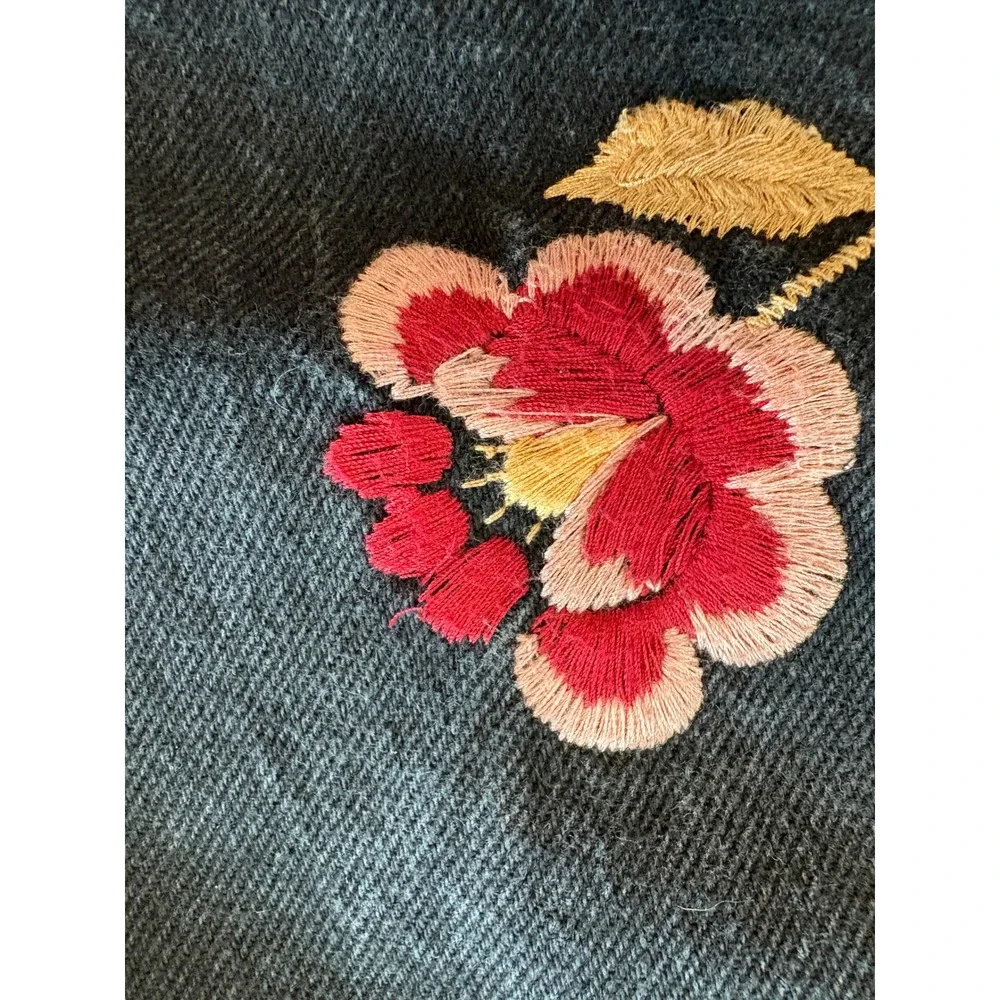 Topshop Moto Black‎ Denim Floral Embroidered Mini Skirt Boho Size 4